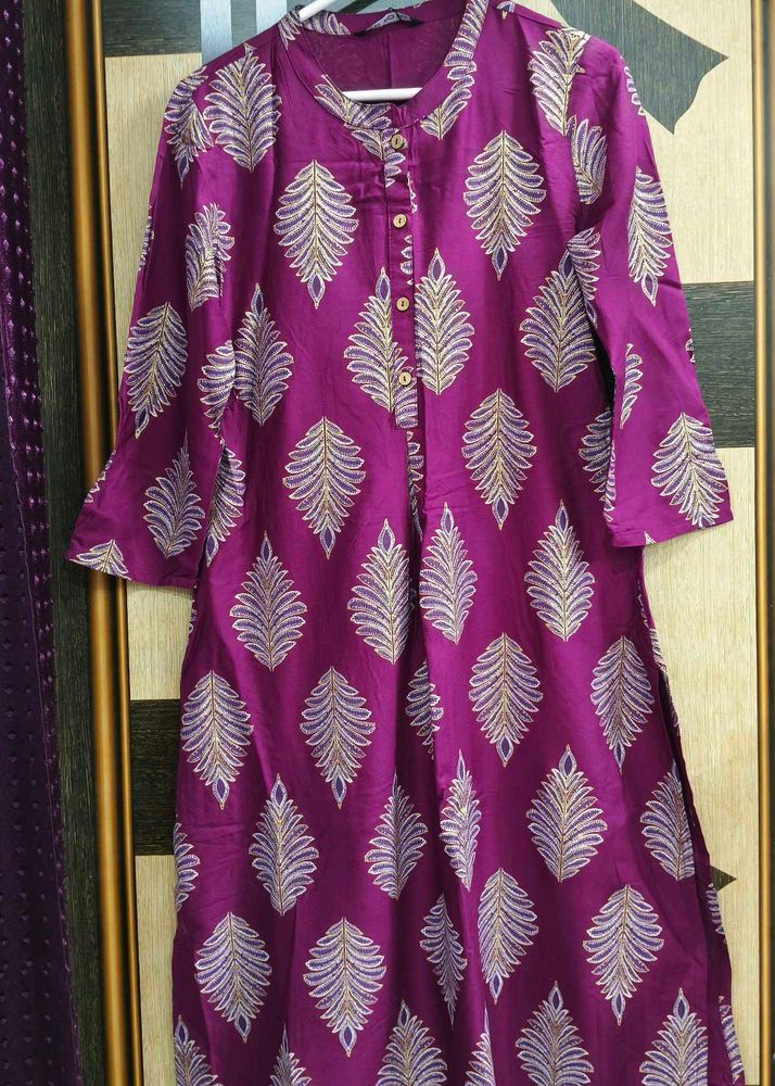Purple Leaf Print Kurti