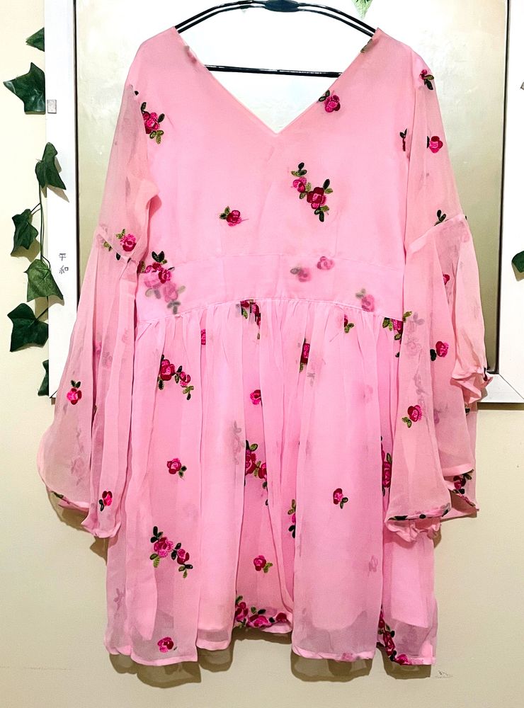 Flower Embroidery Light Pink Dress