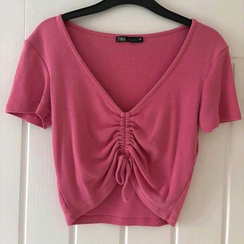 Zara Ruched Tie up Crop Top