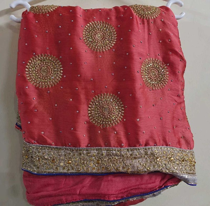 Orange-peach Stone Work Saree