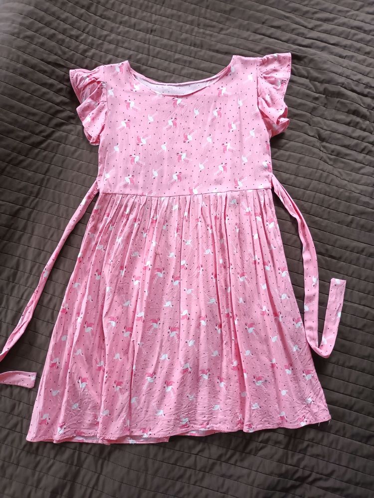 Pink Flamingo Dress For 7-8y