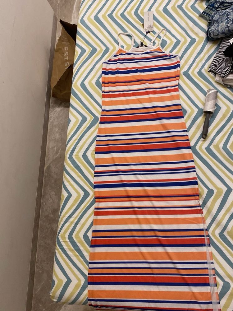 Striped Bodycon Dress with slit