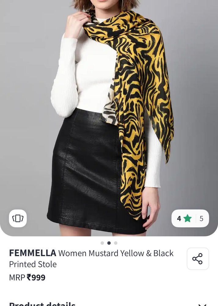 Mustard Yellow &amp; Black Printed Stole