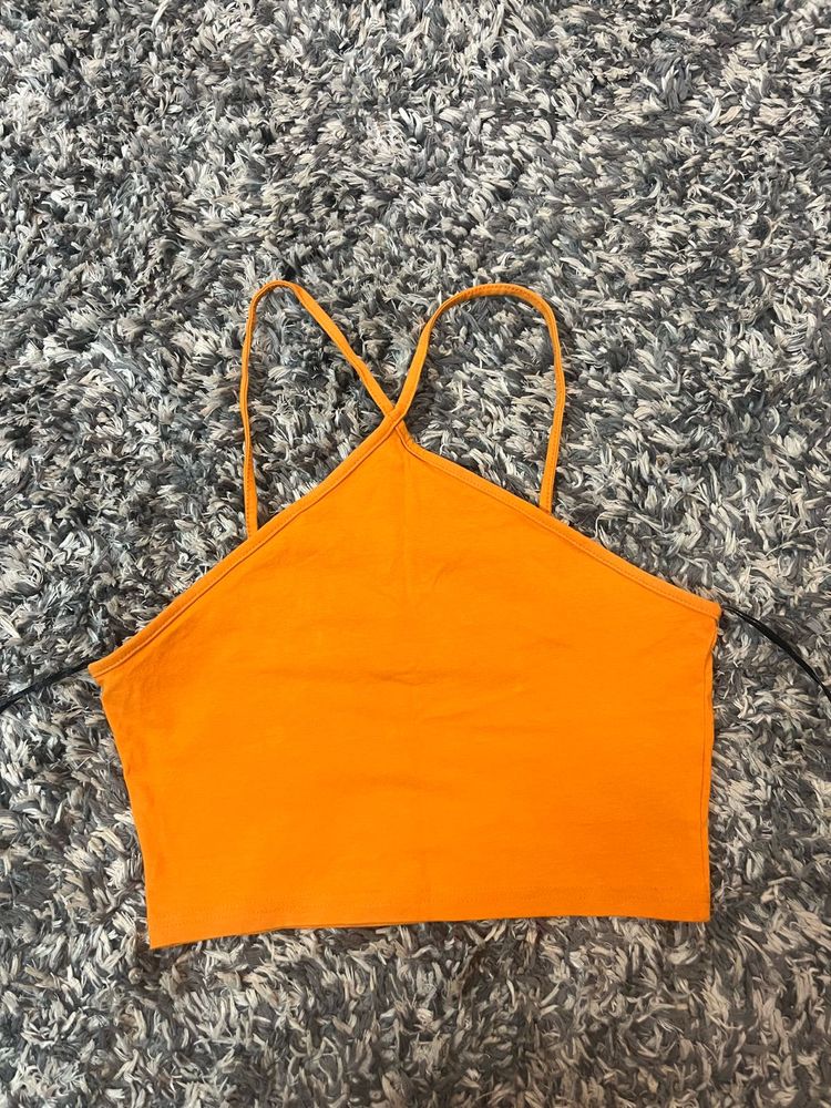 H&amp;M Orange Halter Crop Top