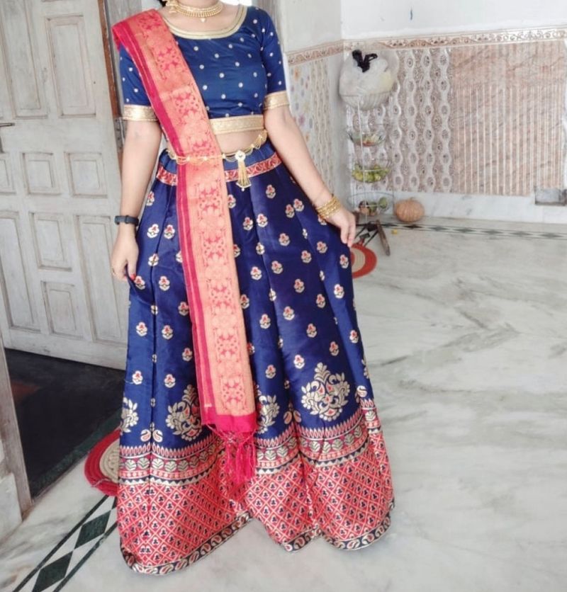 Elegant Blue &amp; Red Lehenga Choli