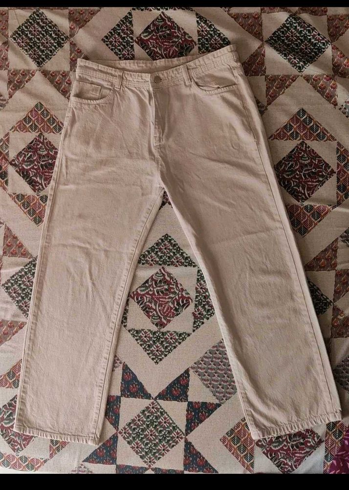 Beige Straight Leg Pants