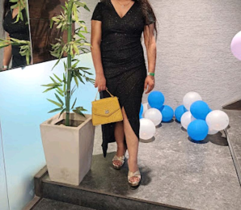 Sparkly Black Slit Dress