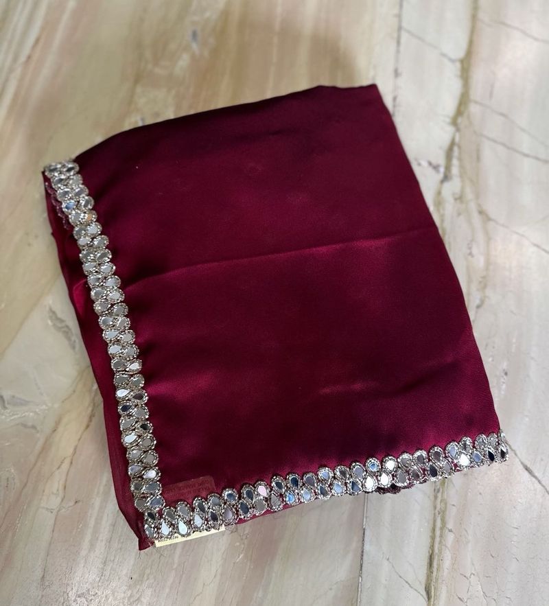 Brand New Hand Embroidered Maroon Mirror Saree