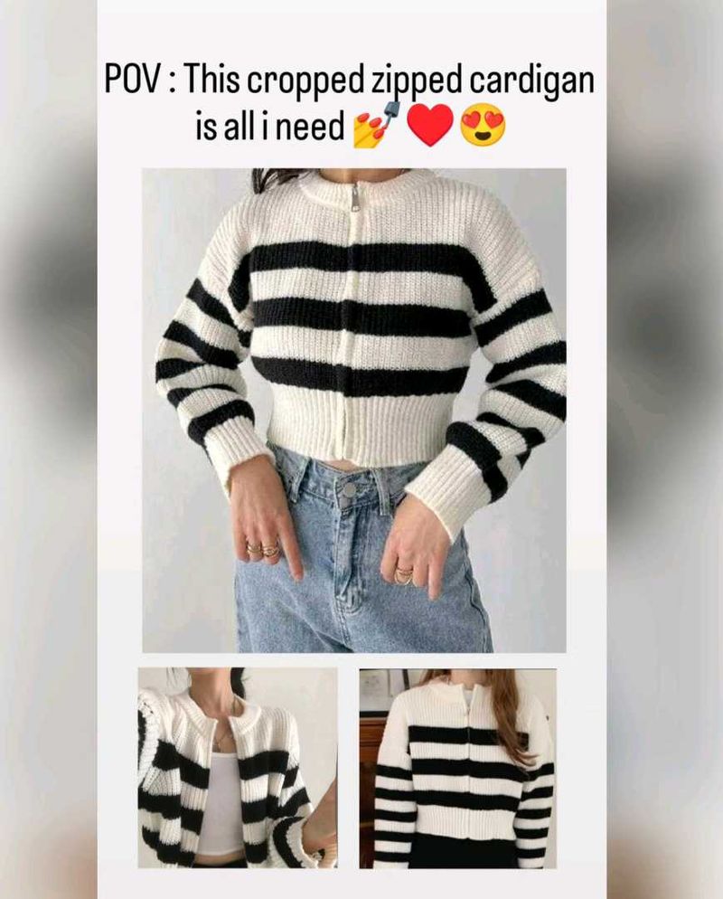 Y2k Striped Zip-up Cropped Cardigan