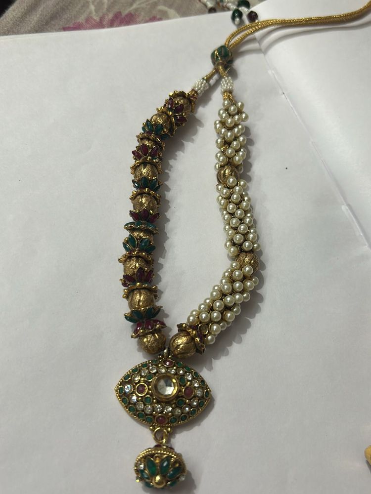 Antique brass Necklace With stunning Earring