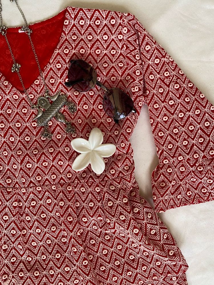 Red Printed Kurta
