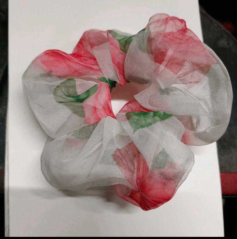 Floral Print  Organza Scrunchie