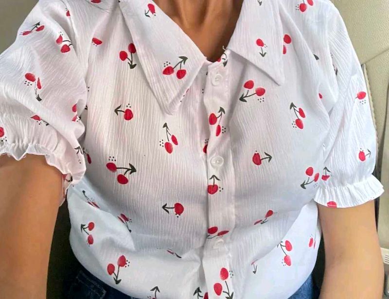 korean Cherry Print Top