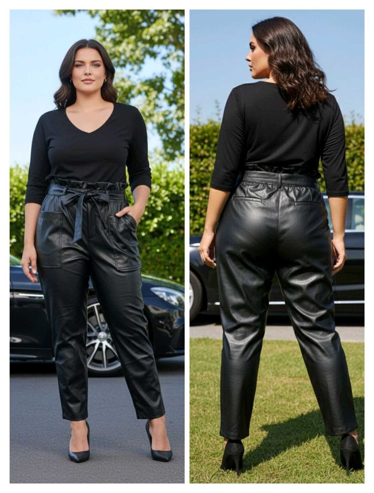 Stylish Black Faux Leather Pants Size 30-32