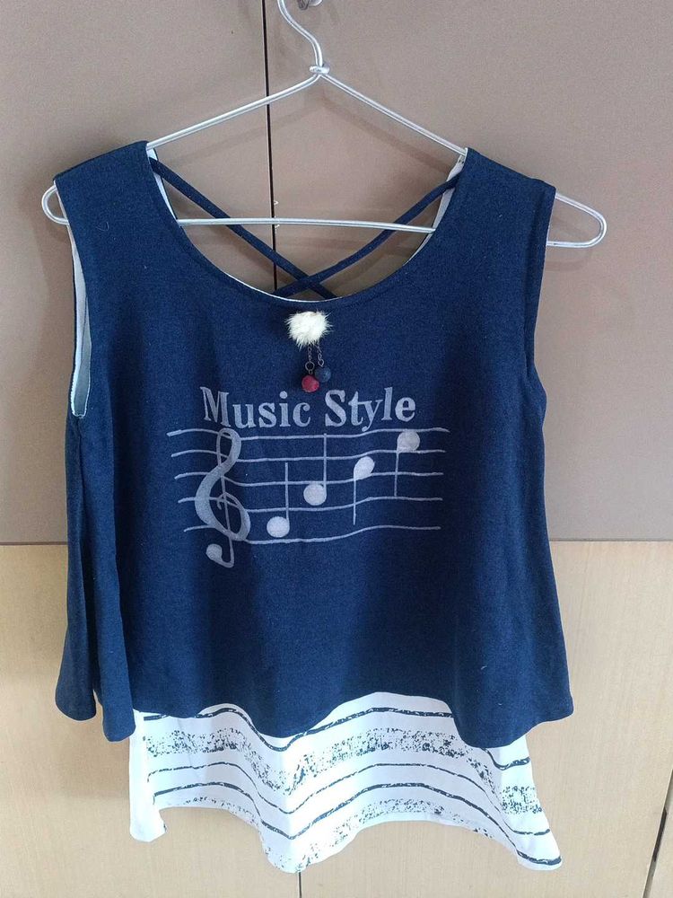 Stylish Navy Blue Music Style Top