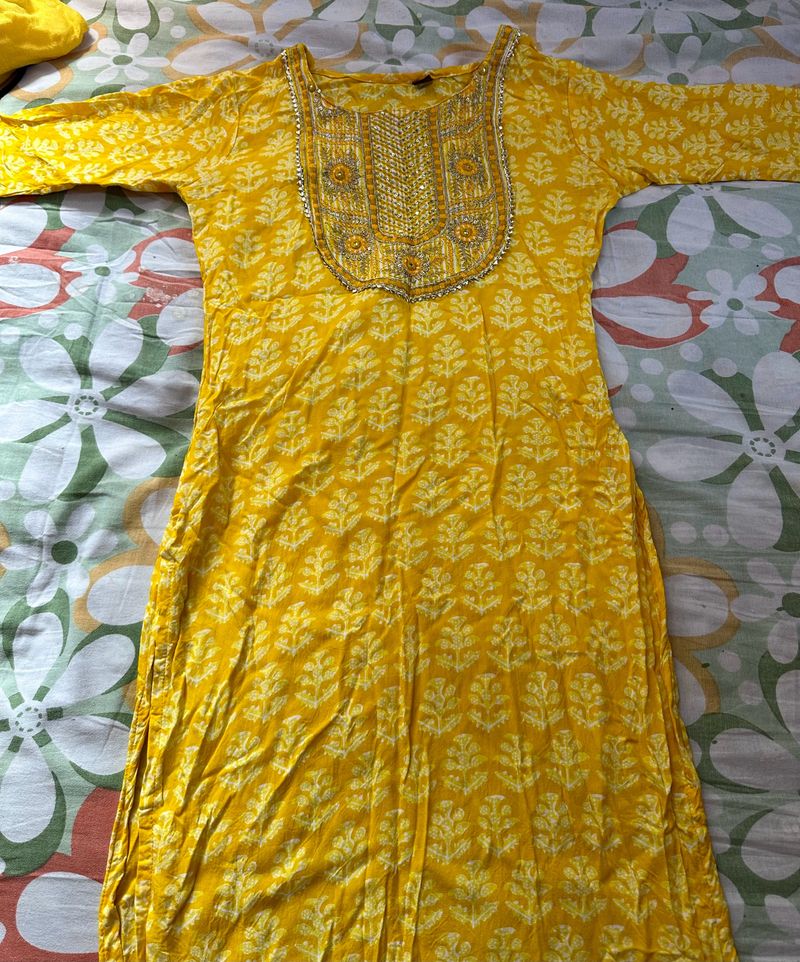 Yellow Cotton Kurta &amp; Pant