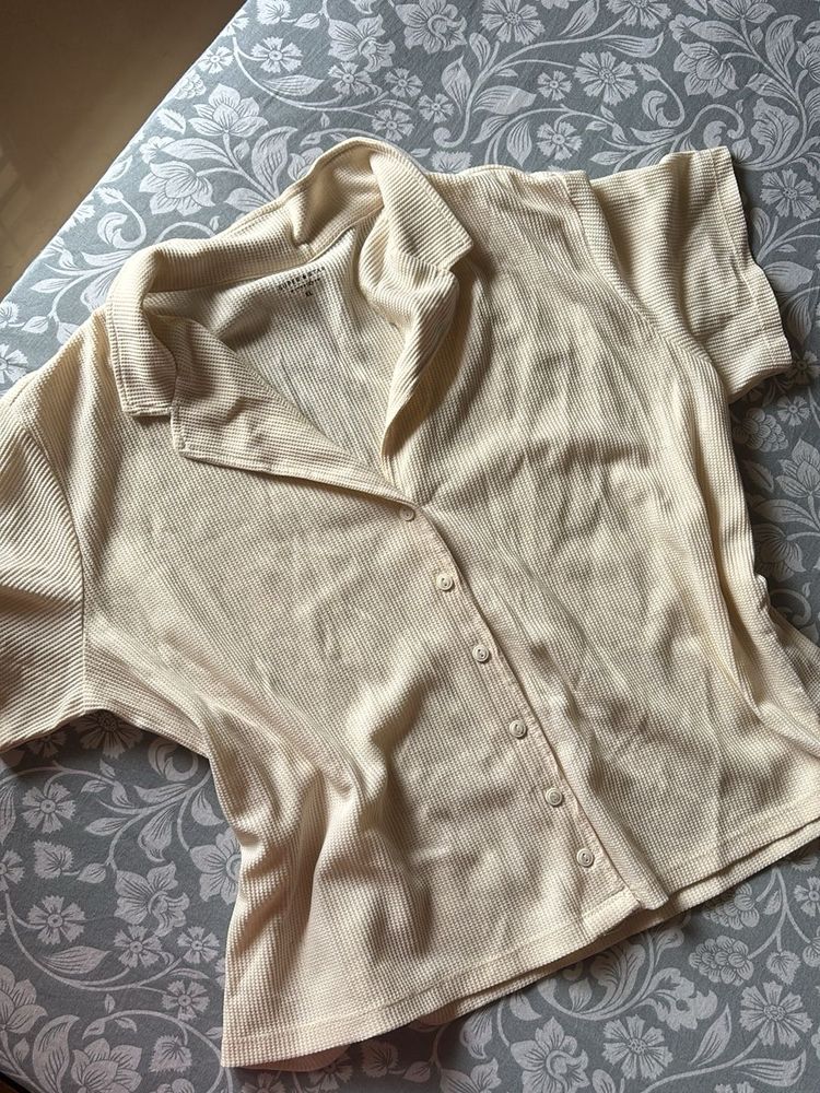 Loose Cropped Button-up Shirt