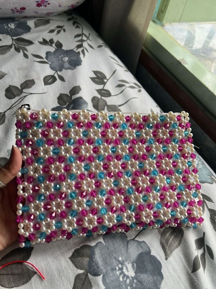 Beaded White Pink Blue Clutch/Handbags/Pouches