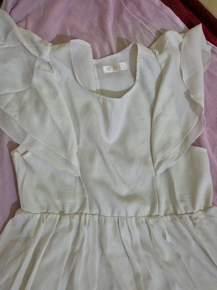 White Ruffle Sleeve Dress