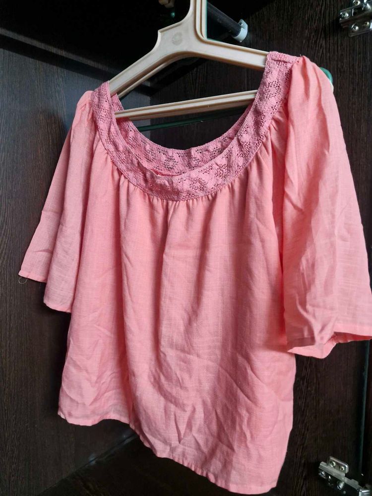 Peach Lace Trim Blouse