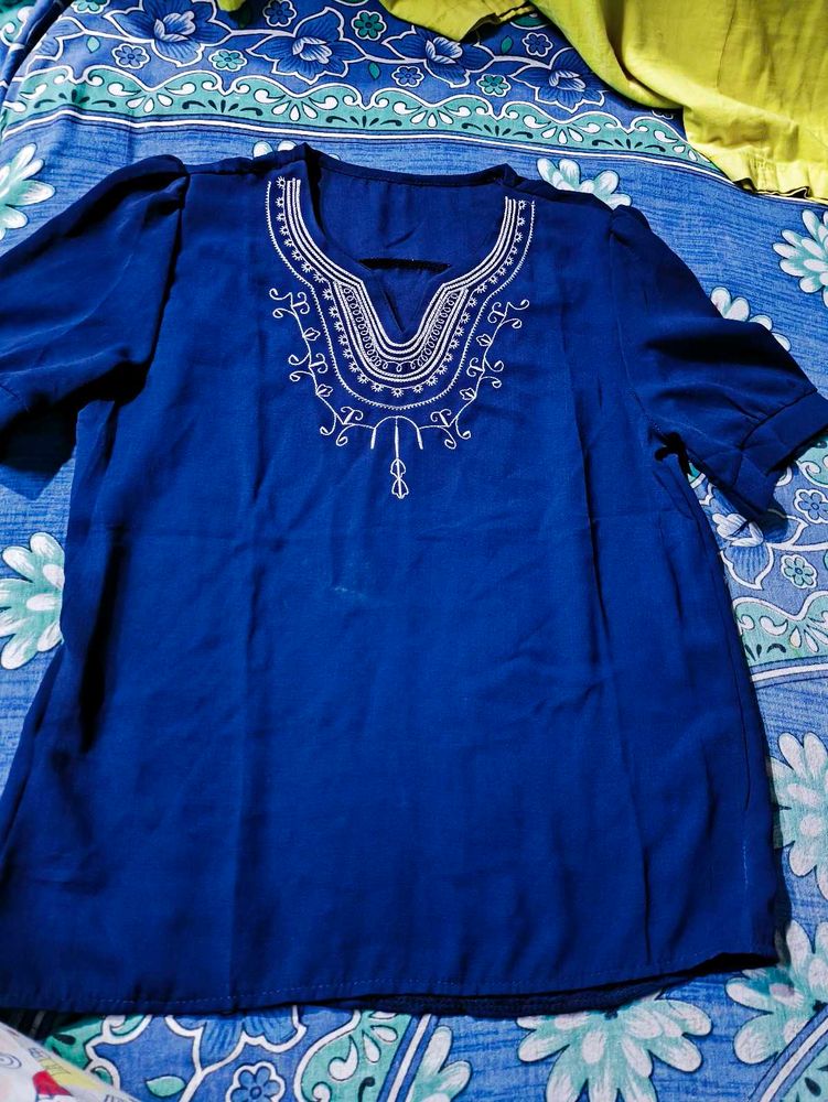 Elegant Blue Embroidered Top