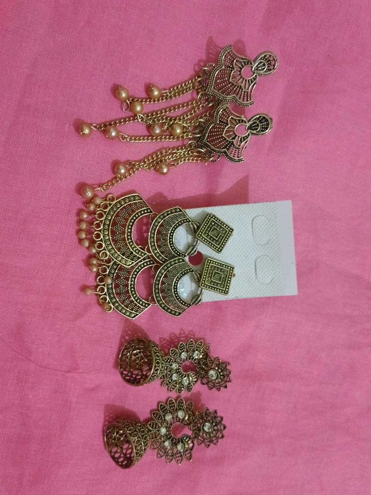 Golden Oxidised Earring Set - 3 Unique Styles