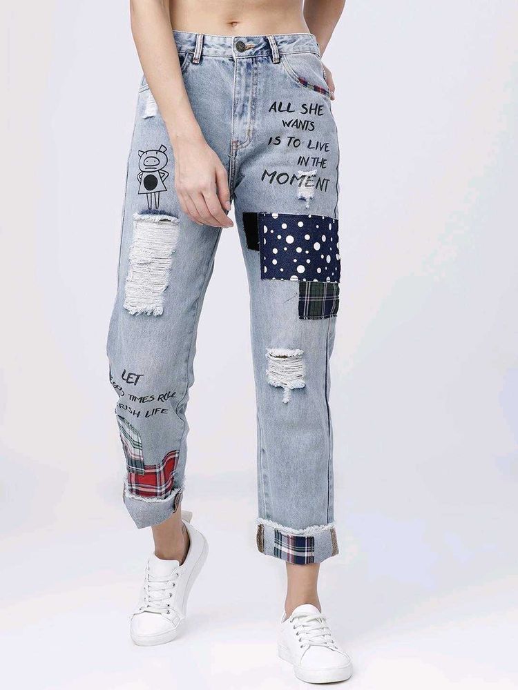 Tokyo Talkies Distressed Patchwork Jeans, 32 Size