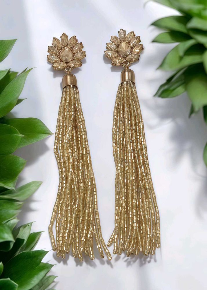 Gold Beaded Tassel Earrings