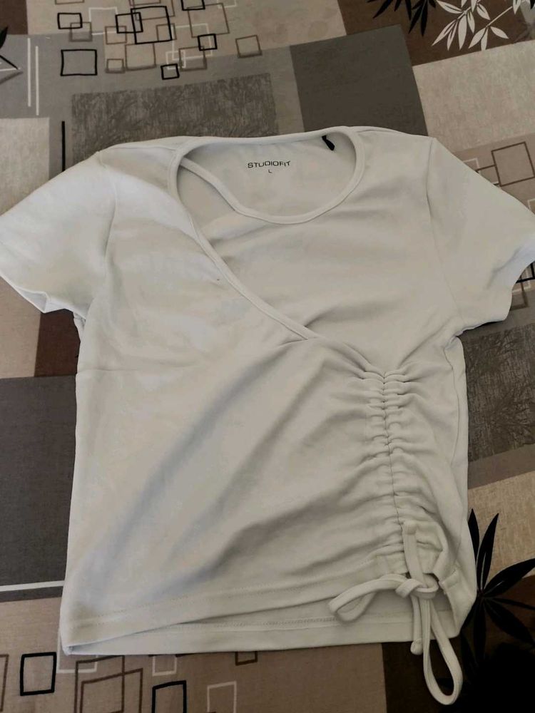 Studiofit White Ruched T-Shirt