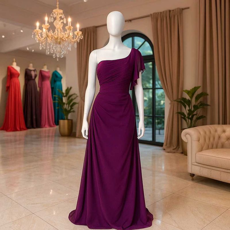Elegant Purple One-Shoulder Gown