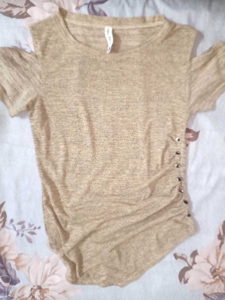 Cute Beige Cut-Out Sleeve Top