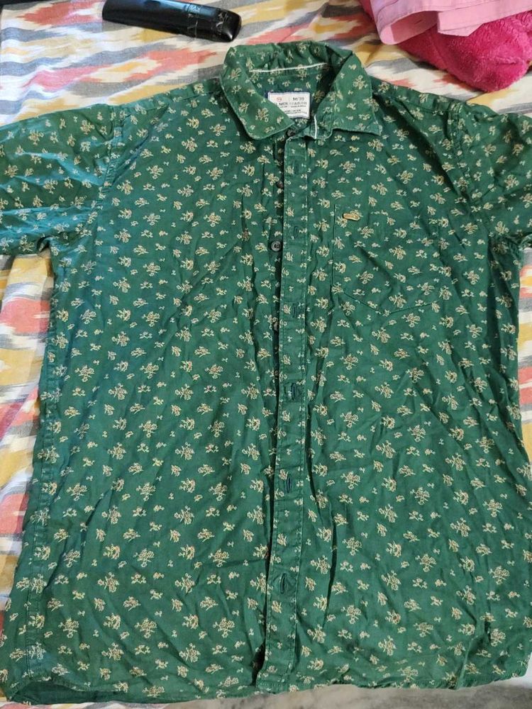 Green Floral Print Button-Down Shirt