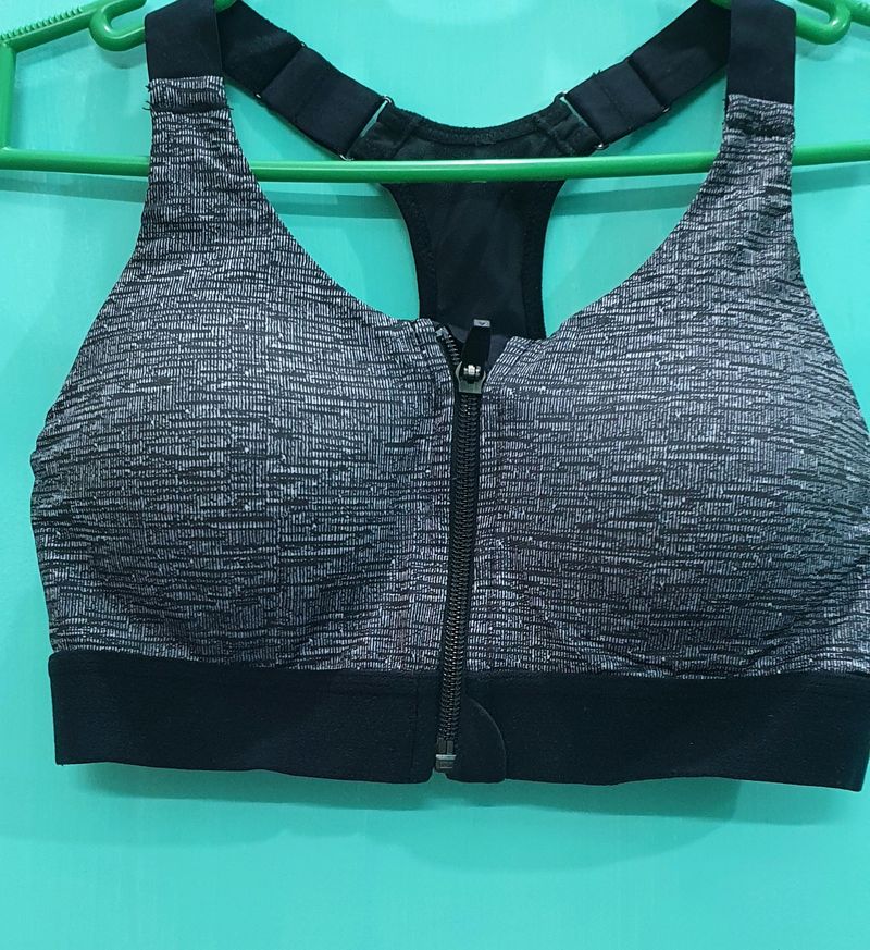 Decathlon Sports Bra - Front Zip, Padded