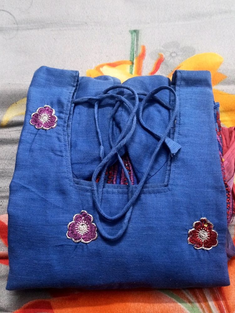 Embroidered Cotton Kurti Set