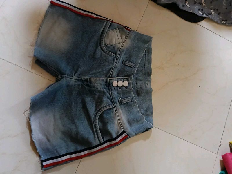 Denim Shorts with Striped Detail