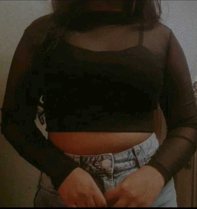 Black Mesh Long Sleeve Top medium size