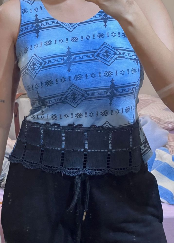 Blue Patterned Tank Top