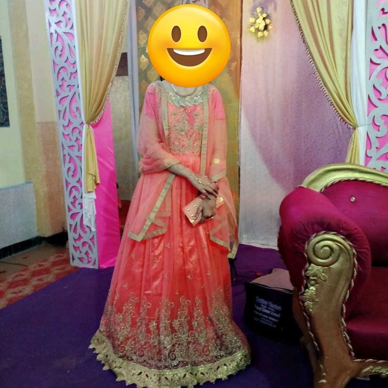 Elegant Peach Anarkali Gown With Dupatta
