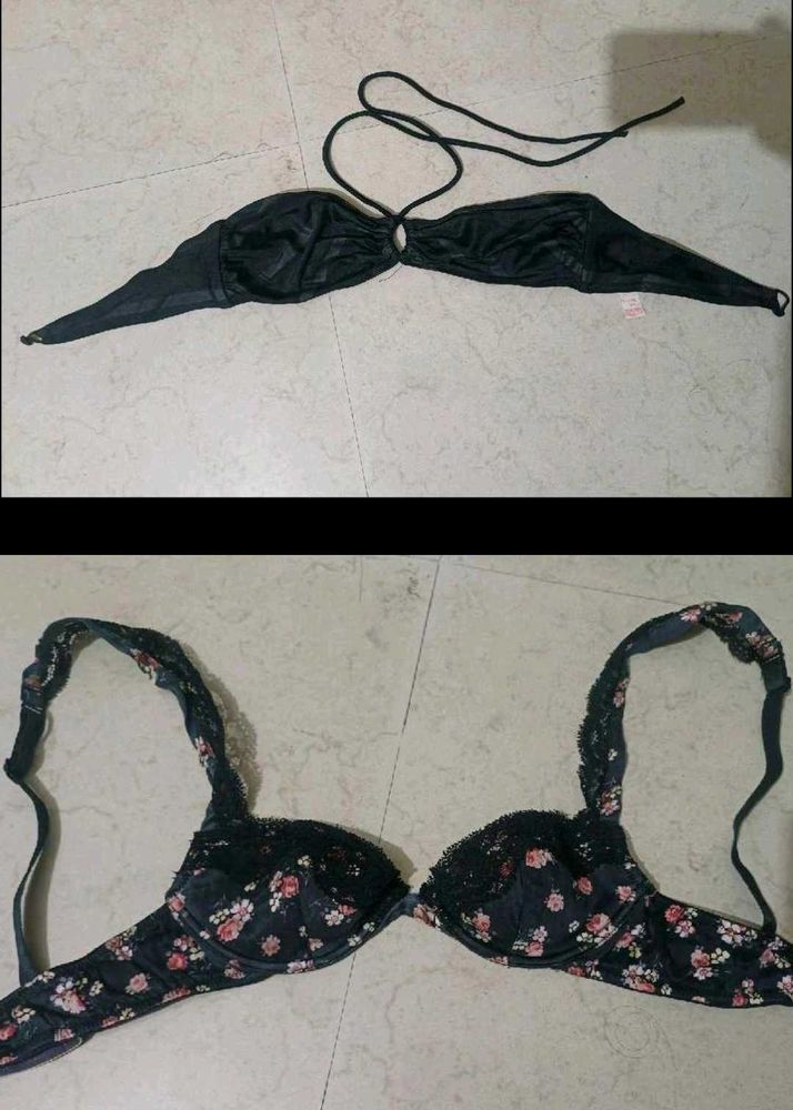 Floral &amp; Solid Black Bra Bundle
