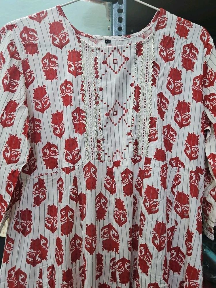 Red &amp; White Printed Kurta Pillzo Set With Dupatta