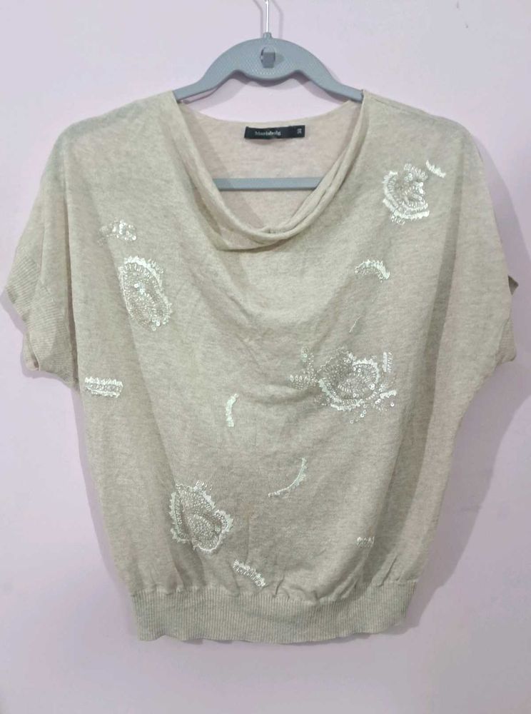 Beige Embellished Top