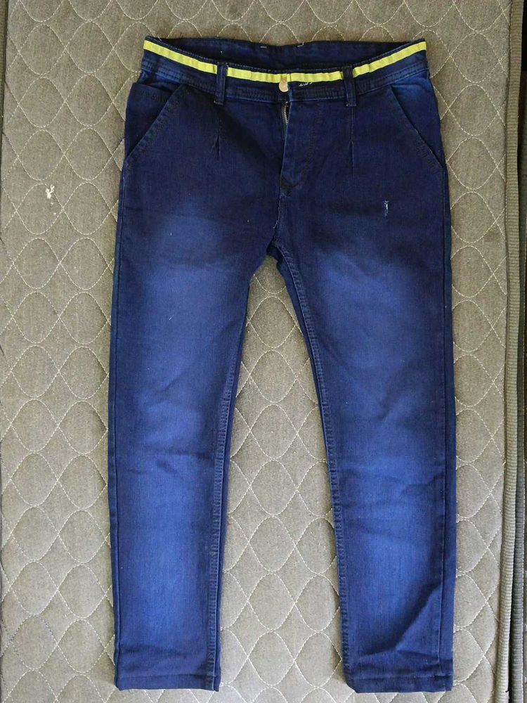 Dark Blue Jeans with Yellow Detail