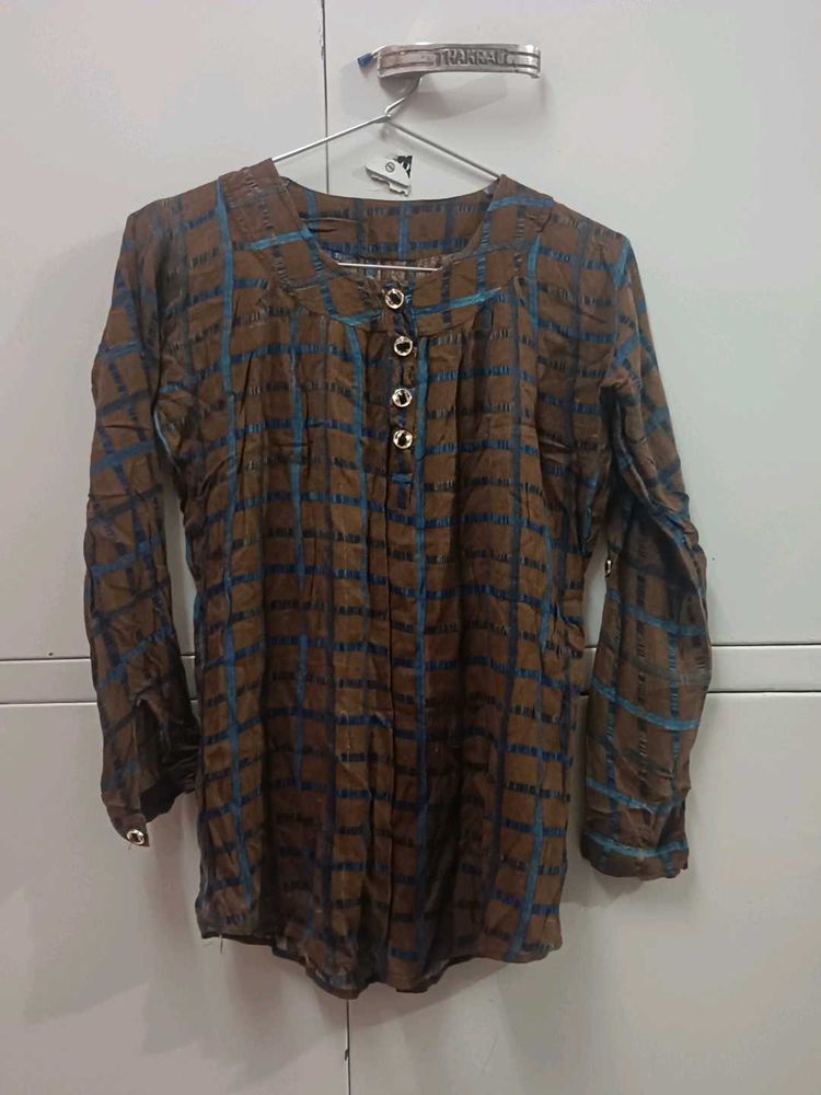 Vintage Plaid Button-Up Top