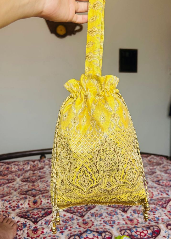 Mustard Brocade Potli Bag