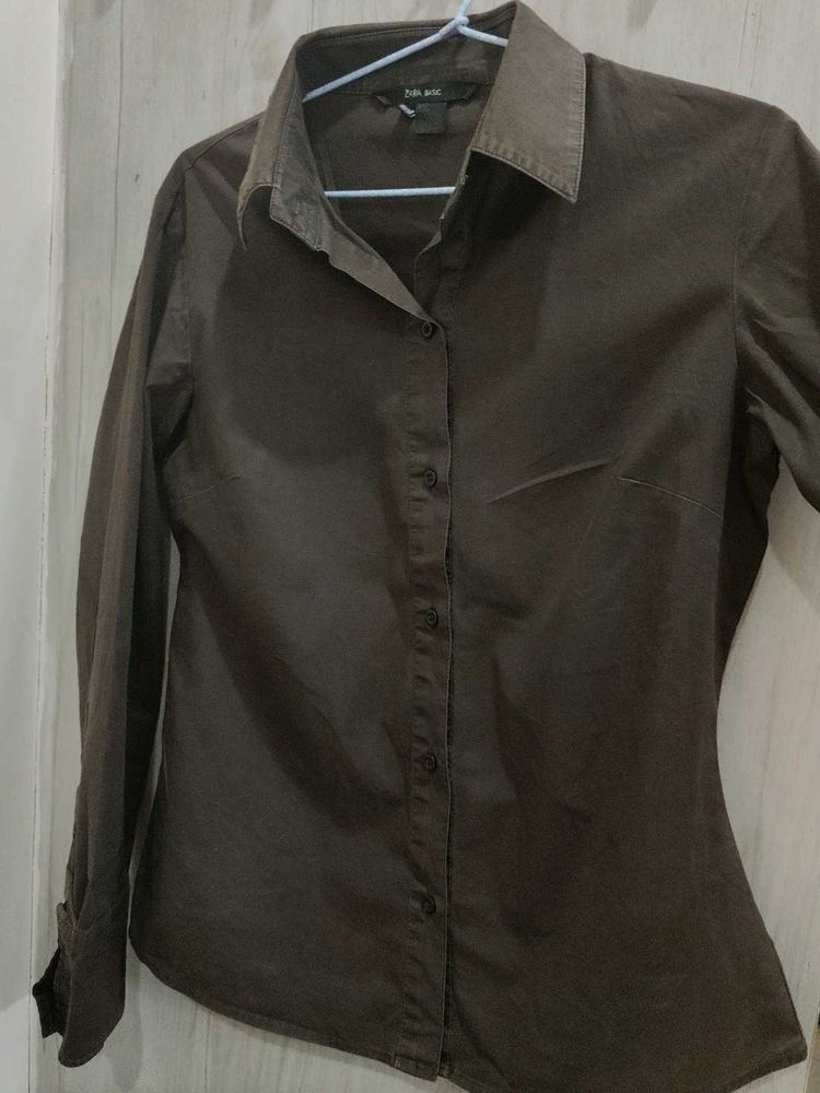 Brown Button-Down Shirt