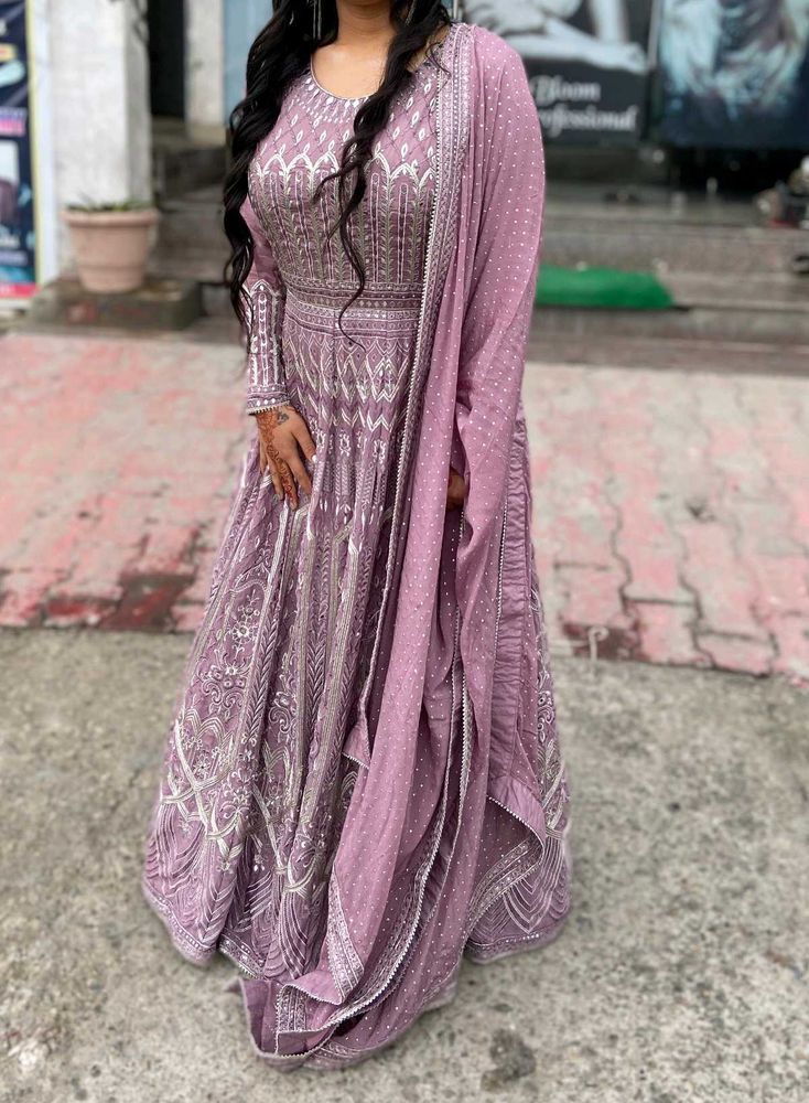 Pink Shade Gown With Leggings And Dupatta