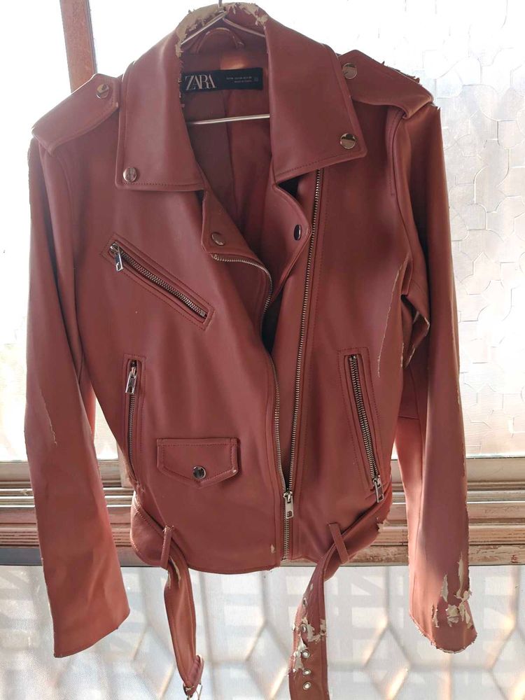 Zara Peach Leather Jacket Imported