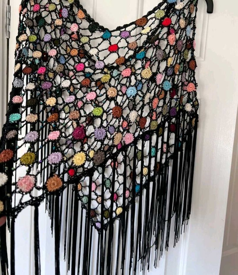 Multi Color Pancho Crochet Top