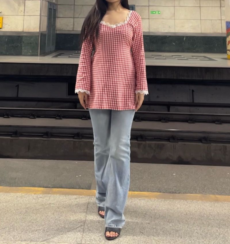 Gingham Kurti Top