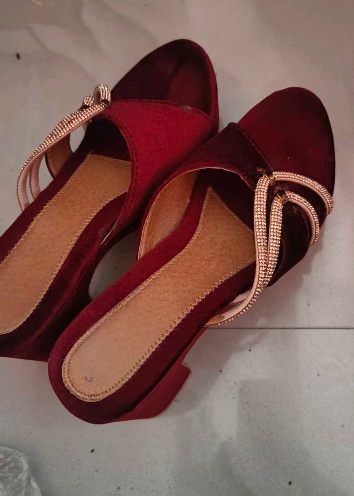 Maroon platform heels with Embellishments